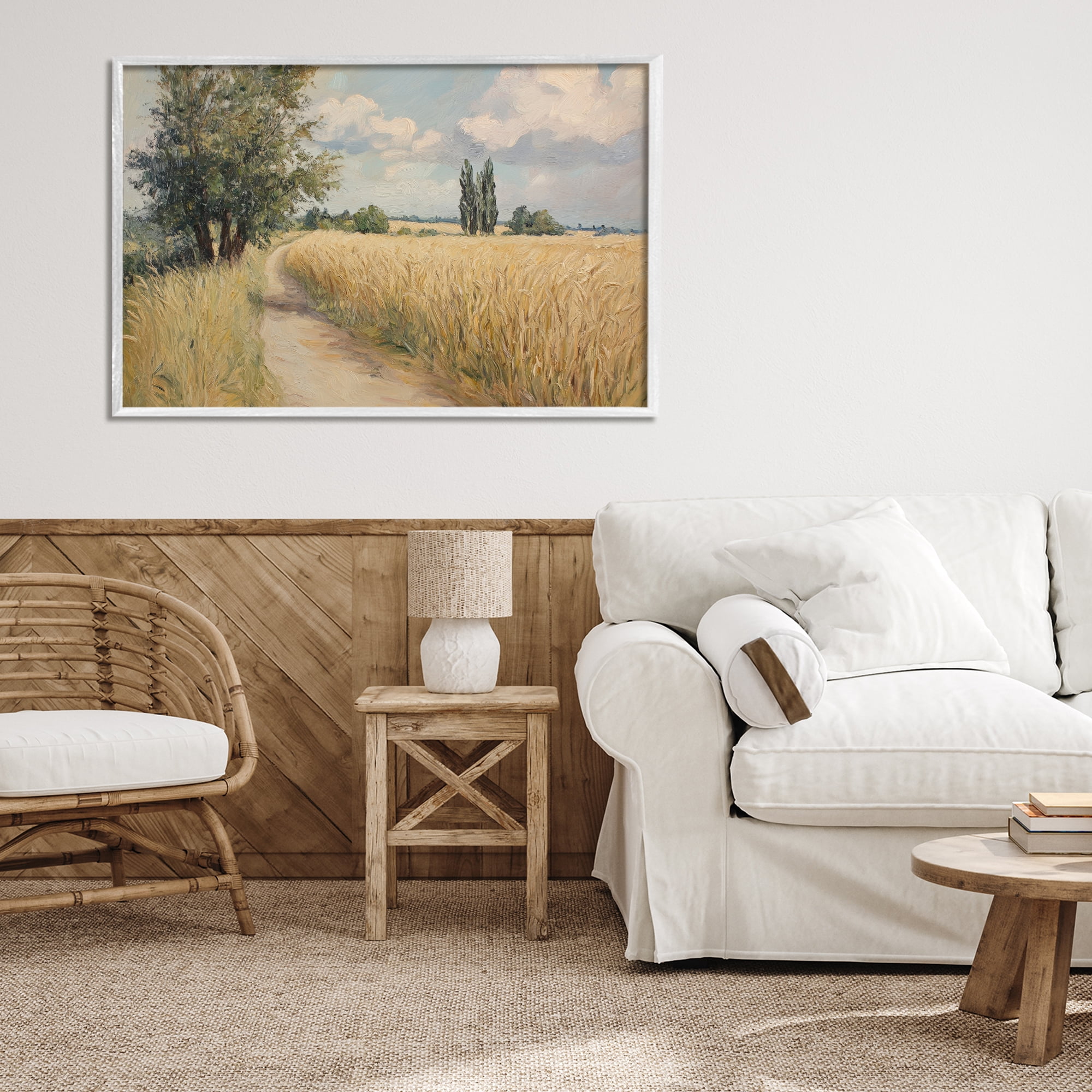 Stupell Industries Quiet Path Through Wheat White Framed Giclee Art, design by Petal Prints Design