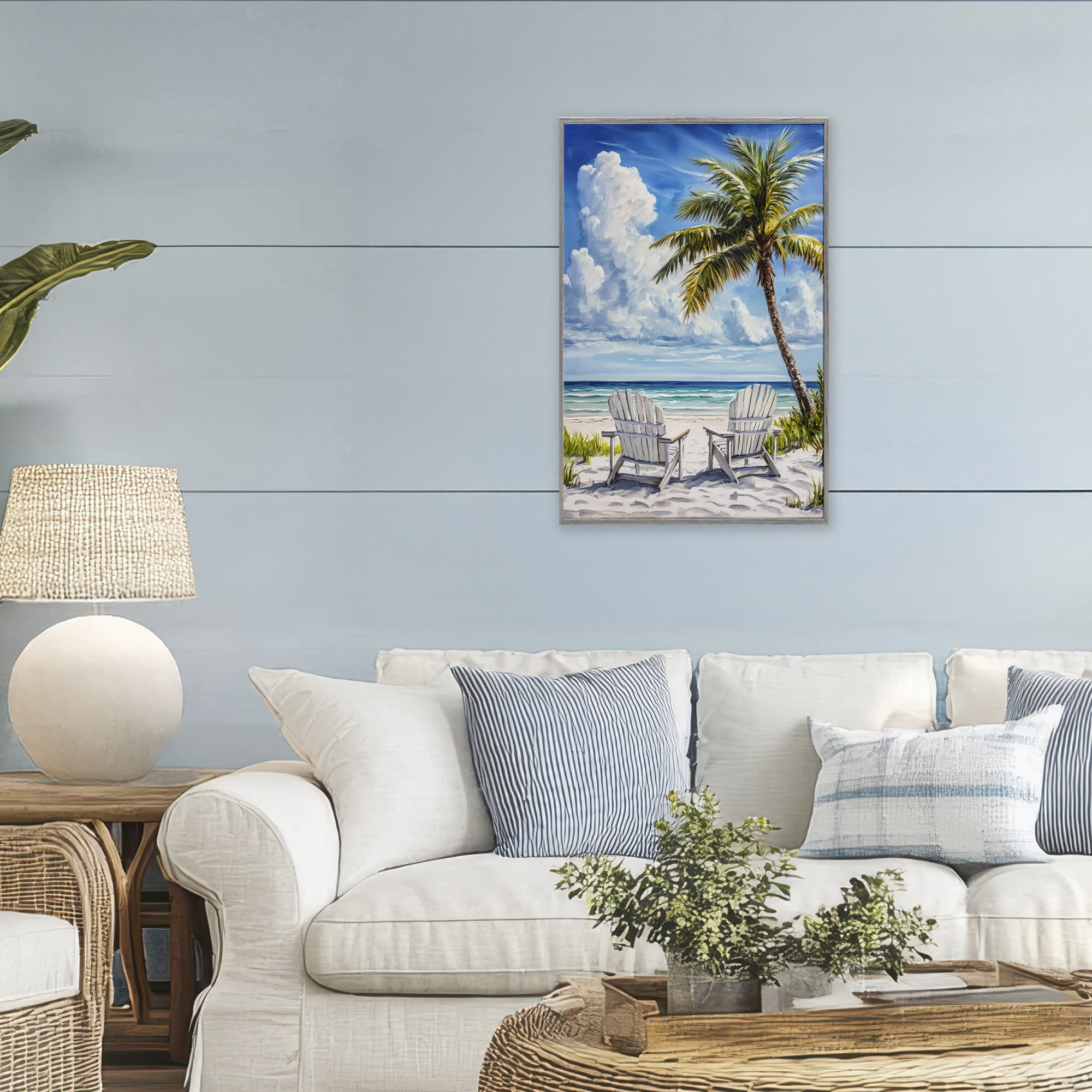 Stupell Industries Clouded Beach with Looming Palm Gray Framed Giclee Art, design by Petal Prints Design