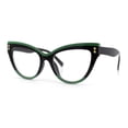 thumbnail image 4 of Womens 2-tone Color Design Horn Rim Cat Eye Clear Lens Fashion Eyeglasses Brown Green, 4 of 8
