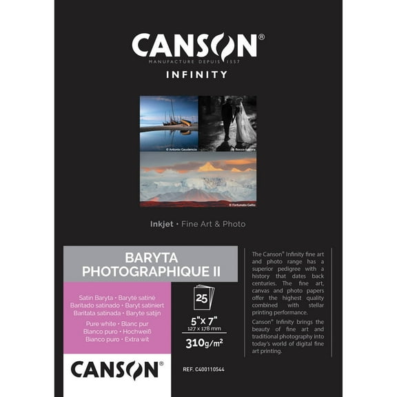 Canson Infinity Baryta Photographique II 310gsm Paper, 5x7", 25 Sheets