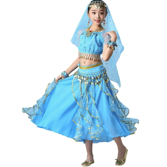 Little Outfits for Girls Sets Dance Performance Stage Show Dress Kids Spring Elastic Waist Hand Wash Recommended Fall Girls Clothing Sets Sky Blue Size 5-7T