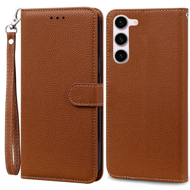 S23 Case For Coque Samsung Galaxy S23 Case S23+ Leather Wallet Flip Case For Samsung Galaxy S 23 S23 Plus Ultra Phone Case Funda Brown -Strap Samsung S23 Plus