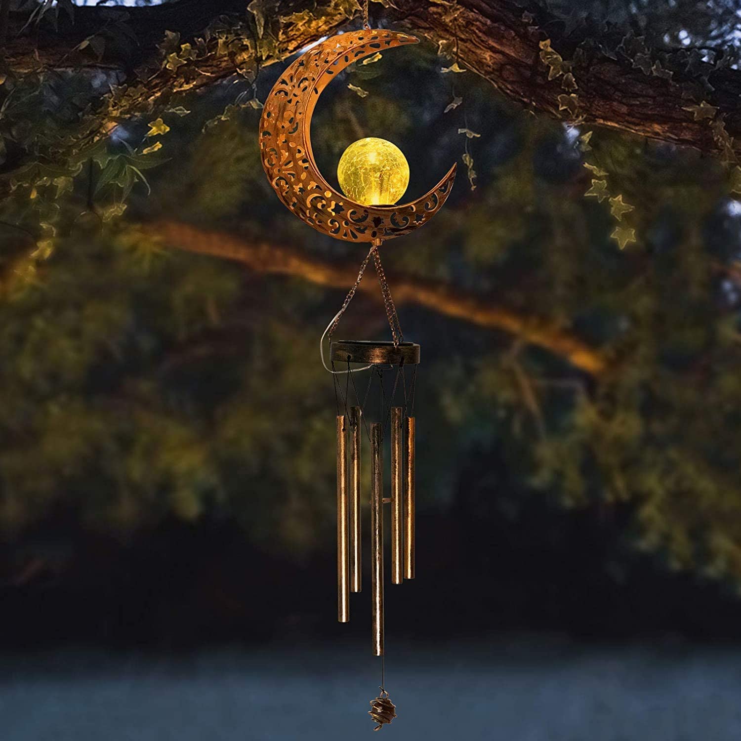TiokMc Solar Wind Chimes, 42-Inch Copper Bells with LED Light photo 2