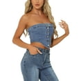 thumbnail image 4 of INSPIRE CHIC Women's Top Denim Crop Tube Strapless Sleeveless Button Corset Top M Light Blue, 4 of 6