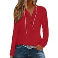 thumbnail image 3 of UTSJKR Hoodies for Women Long Sleeve Eyelet Tops Button Casual Loose Fit Shirts Fashion Lightweight Pullover Wine XL, 3 of 6