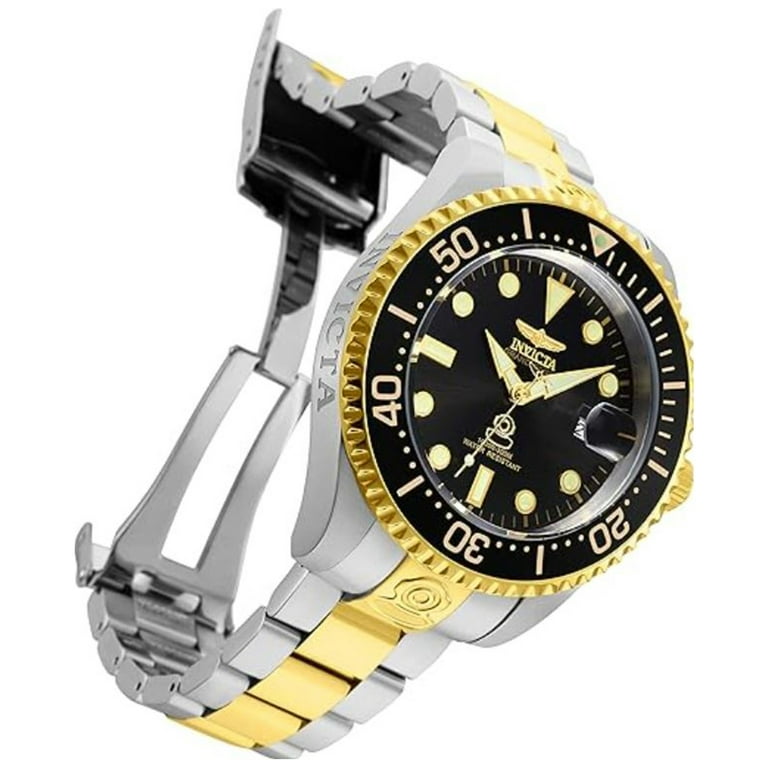 INVICTA ブラック ゴールド ダイバーズウォッチ Invicta Grand Diver Automatic Black Dial Two-tone Men's