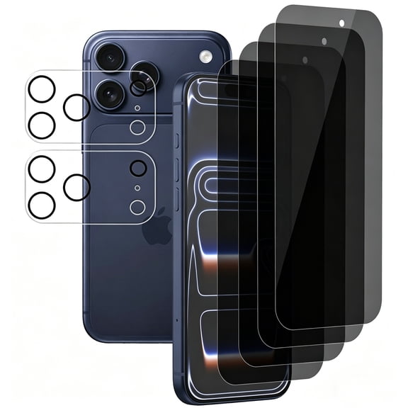 UZWZW for iPhone 17 Pro Max (6.9") 4 Pack Privacy Screen Protector Anti-Spy Tempered Glass with 2 Pack Camera Lens Protector