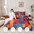 thumbnail image 3 of Manfei Rainbow Stripe Twin Comforter Sets, Vintage Geometric Bedding Set, Multicolor, Black Reversible 2-Piece, 1 Comforter and 1 Pillowcase, 3 of 6