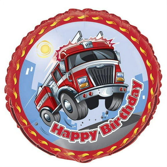 Fire Engine 'Happy Birthday' Foil Mylar Balloon (1ct)
