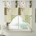 thumbnail image 2 of Spring Floral Swag Valances for Windows, Kitchen Curtains 36 Inch Length 2 Panels Set, Yellow Flowers Botanical Patchwork Grid Bohemia Short Curtains for Small Windows Cafe Curtains 28"x36", 2 of 8