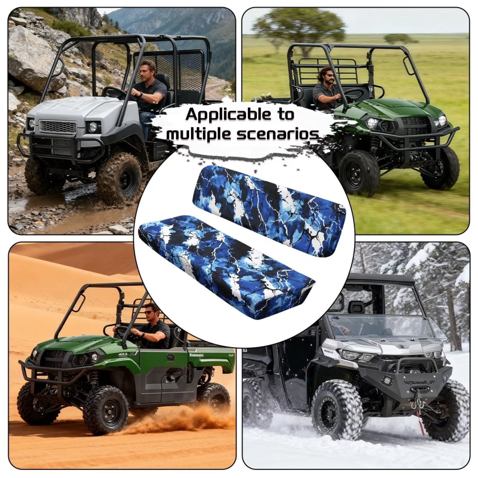 Uorisanigo Blue Camouflage Mule Seat Covers UTV Bench Seat Cover Accessories Compatible with Kawasaki Mule 3000 3010 3020, Non-Slip UTV Seats Cushion All Weather Protection