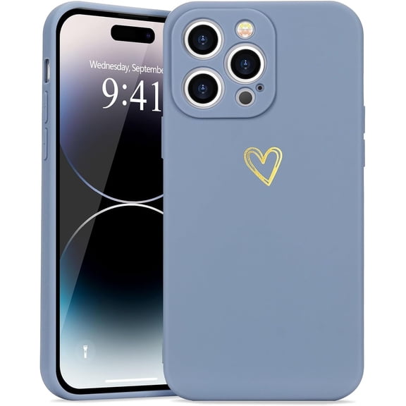 for iPhone 14 Pro Max Case Cute Slim Shockproof Phone Case with Wireless Charging Support and Protection, Blue Grey