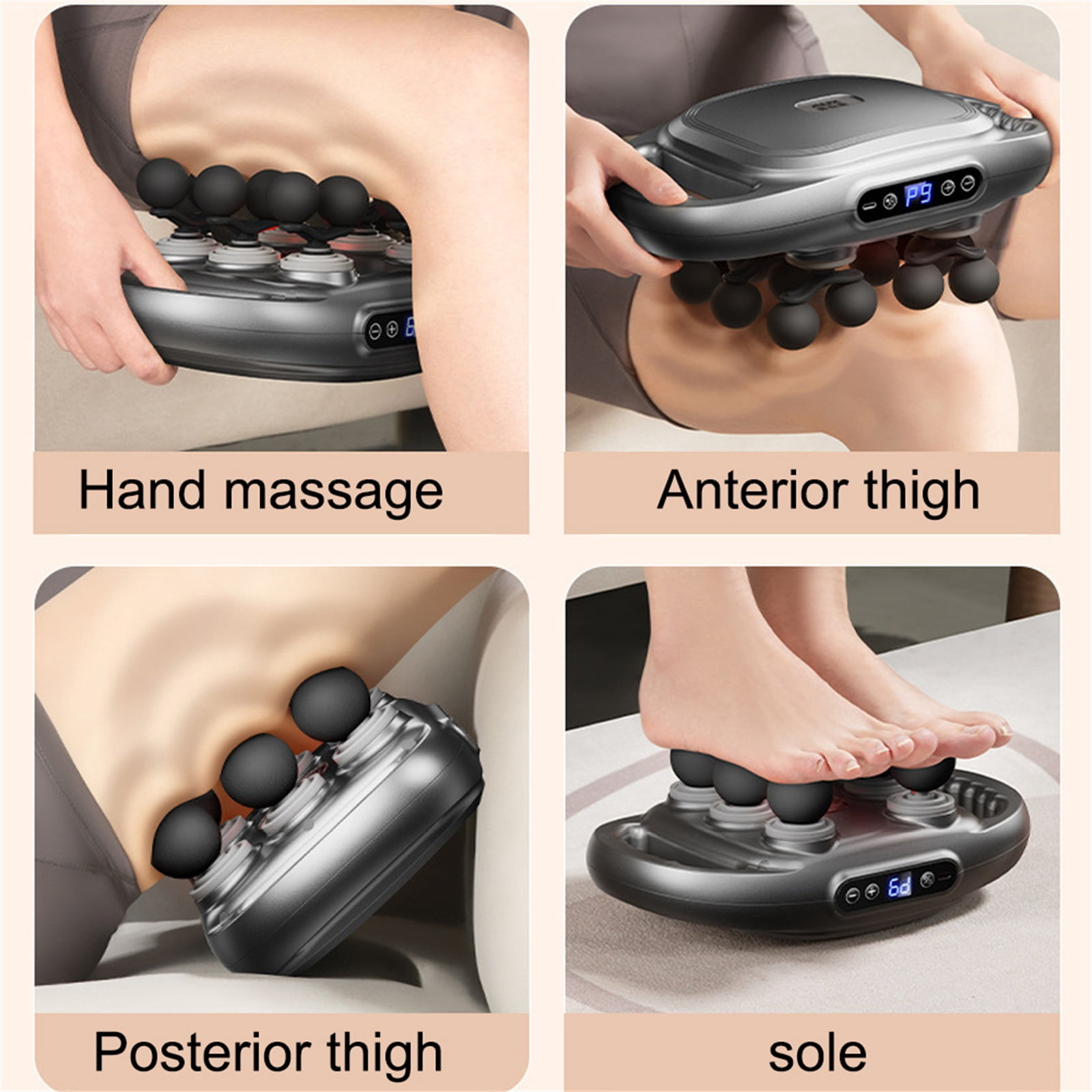Dual Handle Massage Gun with Heat, 9 Speed Levels, 12 Replacement Massage Heads, Cordless Rechargeable Deep Tissue Percussion Massager for Full Body Muscle Pain Relief