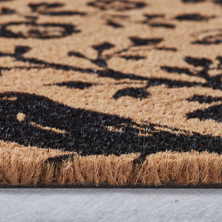 My Texas House Halloween Natural/Black Floral Bird Outdoor Coir