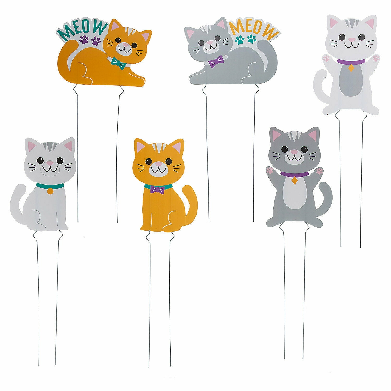 Cat Party Yard Sign Set, Birthday, Party Decor, 6 Pieces