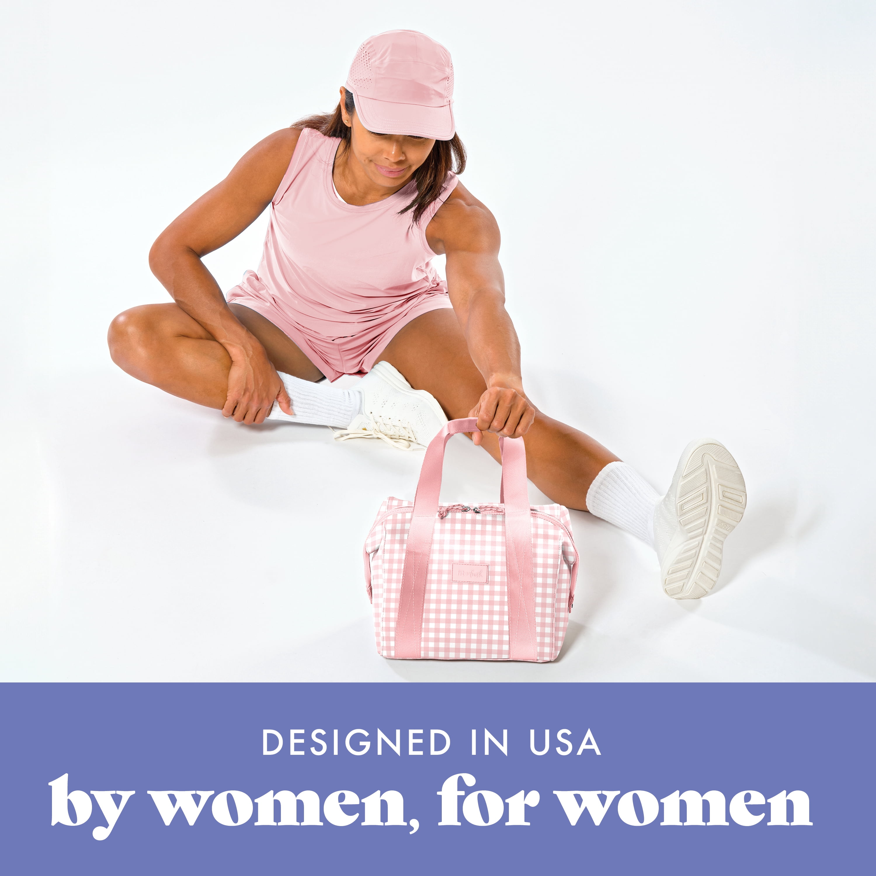 Fit + Fresh Remi Women's Lunch Bag, Self Insulating Neoprene Material Lunch Box With Containers & Ice Pack, Pink Gingham
