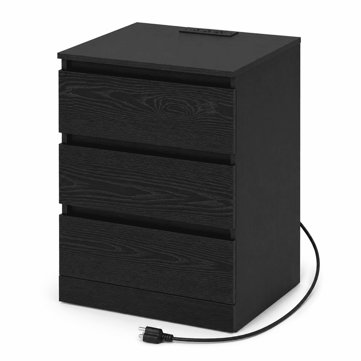 Nightstands Set of 2 with Charging Station and Drawer Modern Black Bedside Tables with Storage Small End Tables for Bedroom Living Room Sofa Side and Home