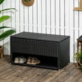 thumbnail image 2 of Outsunny Outdoor Deck Box & Shoe Storage, PE Rattan Wicker Towel Rack with Liner for Indoor, Outdoor, Patio Furniture Cushions, Pool, Garden Tools, Black, 2 of 10