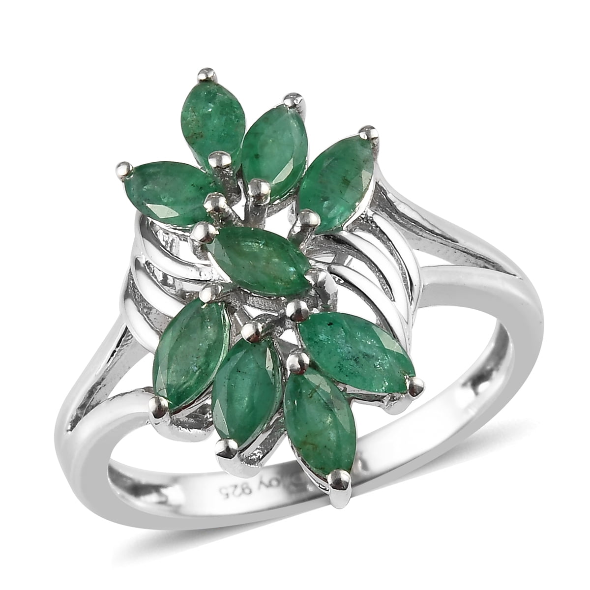 Shop Lc 925 Sterling Silver Platinum Plated Marquise Emerald Cluster Ring Anniversary Jewelry 8354