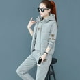 thumbnail image 6 of 3 Pcs/Set Women Waistcoat Hoodie Pants Set Zip-up Padded Coat Embroidery Hooded Long Sleeves Top Elastic Waist Trousers Winter Tracksuit Sport Clothes, 6 of 8