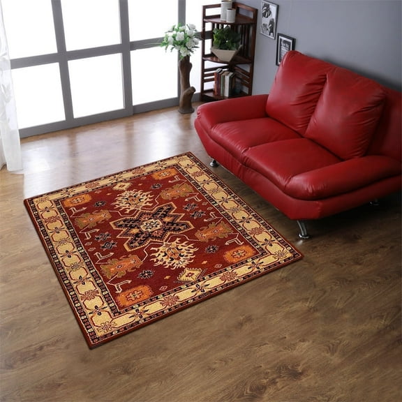Rugsotic Carpets Hand Tufted Wool Eco-Friendly Area Rugs - 8'x8', Square, Red Beige, Modern Contemporary Design, High Pile Handmade Anti Skid Rugs for Living Room, Bed Room (K00535)