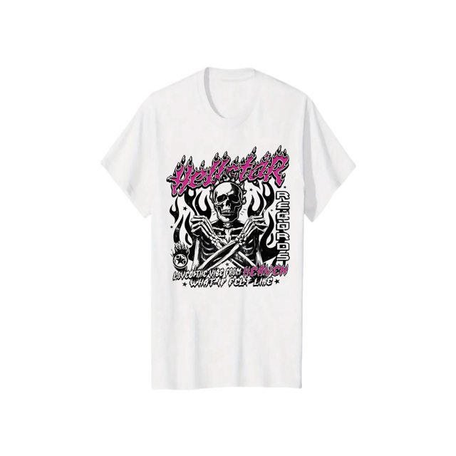 Camiseta de manga corta y cuello redondo, con estampado gráfico Y2K, de algodón peinado, informal, de moda para hombre, con un grosor específico, ideal para verano. Impresión a doble cara.