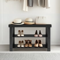 JOINSUN 3-Tier Bamboo Shoe Rack Bench, 11.3 x 27.6 x 17.8 Inches Compact Storage Organizer with 286lb Capacity for Entryway, Bedroom and Living Room, Black