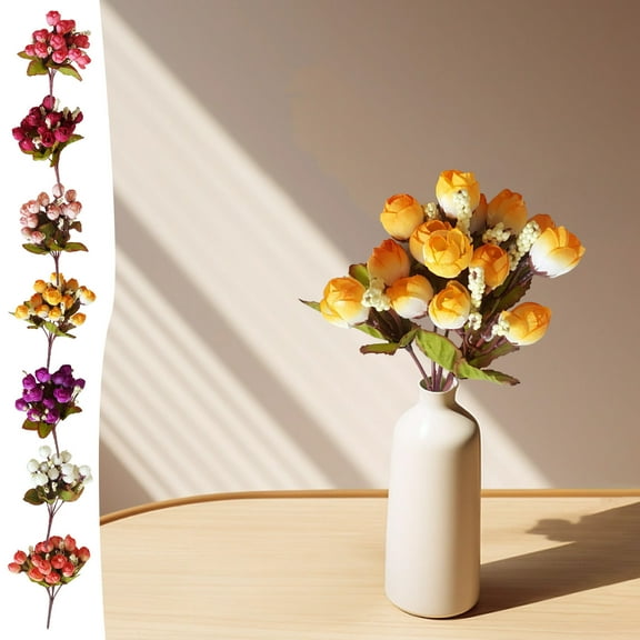 Mother's Day Gifts! Djunllk Artificial Flowers - 15 Flower Plastic Fake Flowers Home Decor, Bundles Faux Flowers No Fade Dry-Proof Waterproof, Low-Maintenance Fake Plants Wedding Decorations