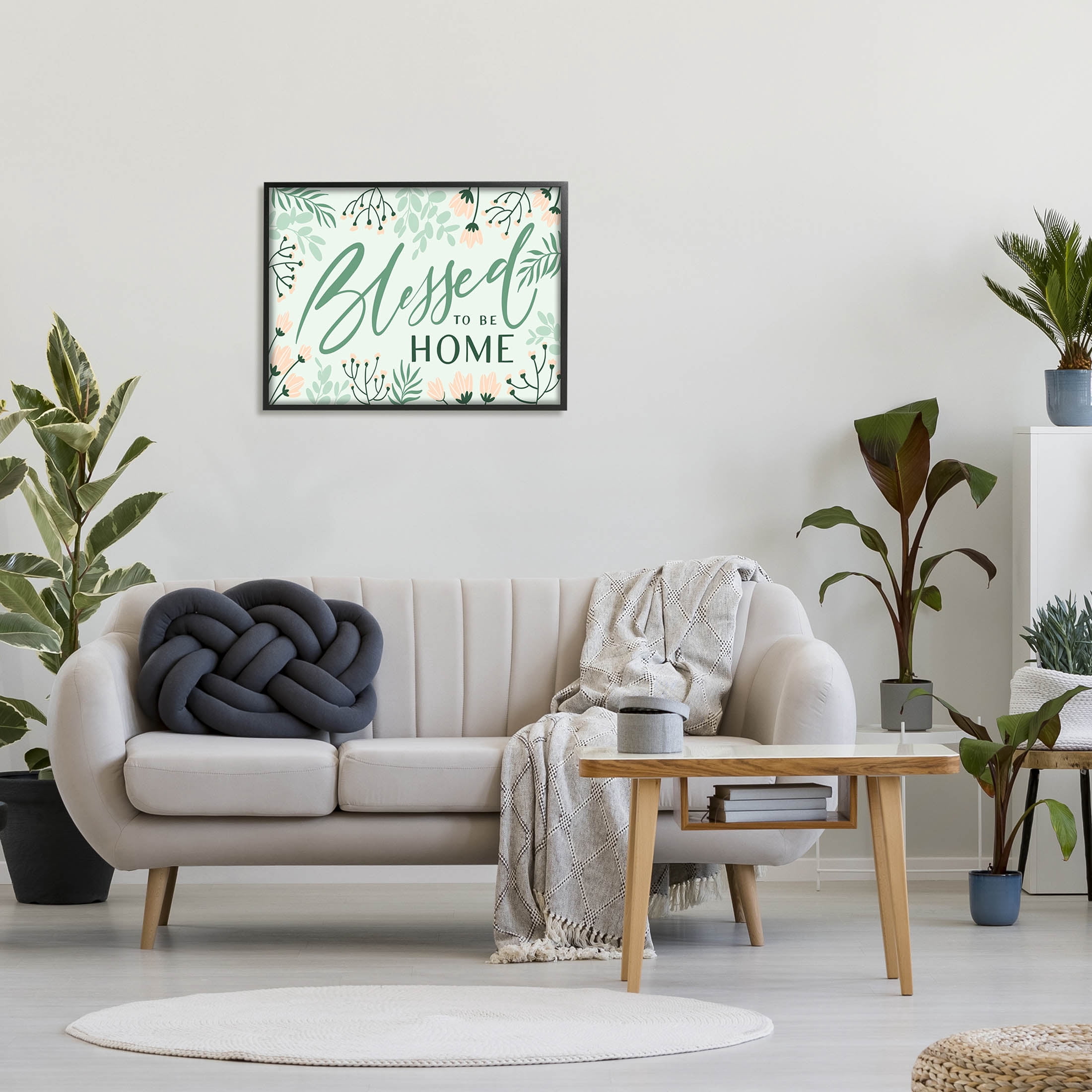 Blessed To Be Home Floral Border Botanical & Floral Graphic Art Black Framed Art Print Wall Art