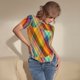 thumbnail image 3 of Balery Abstract Watercolors Tartan Body de cuello redondo de manga corta para mujer Tops de manga corta Tops básicos-XX-Large, 3 of 7