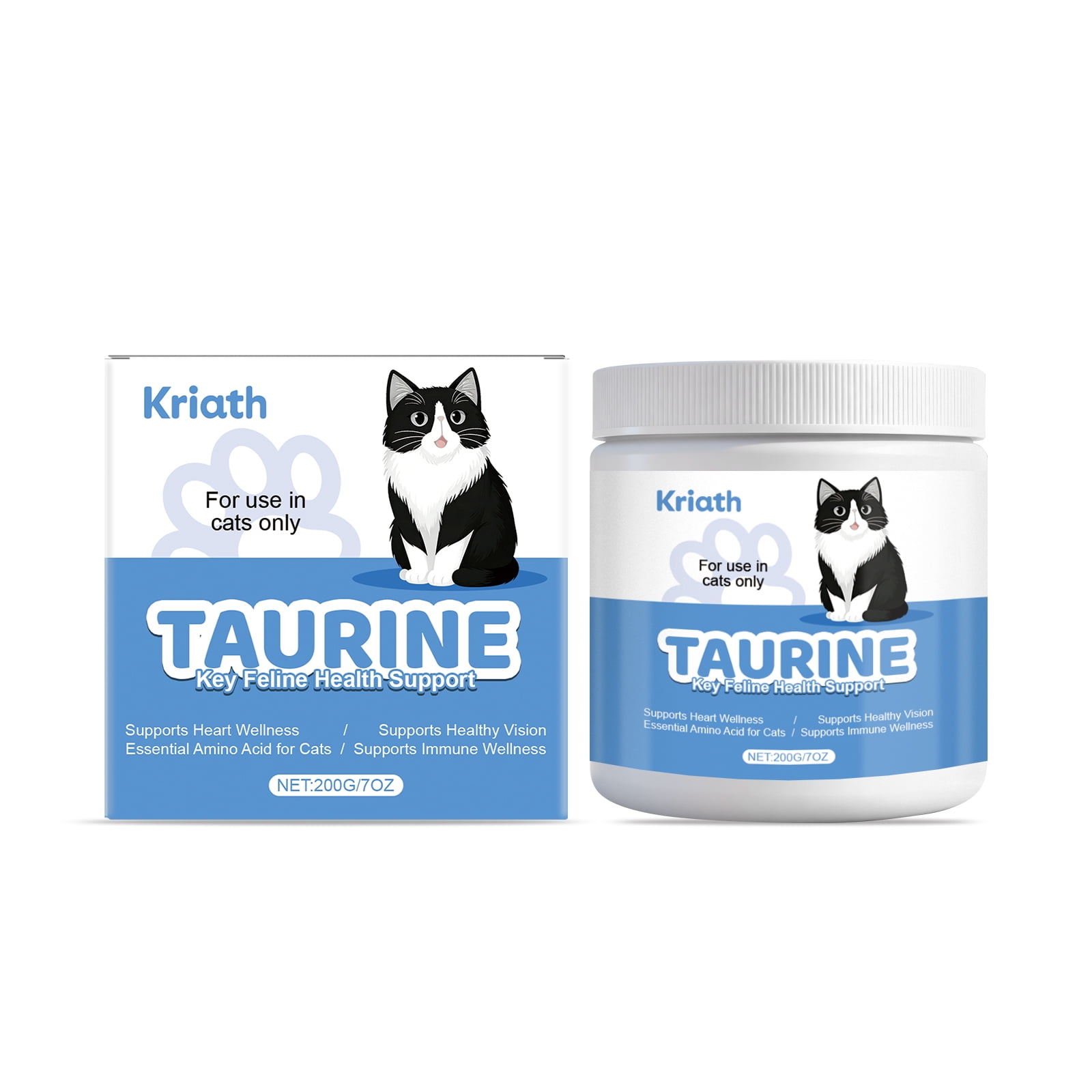 Kriath Taurine Powder for Cats - Feline Essential Amino Acid Daily Nutritional Supplement, Supports Heart Wellness, Healthy Vision & Immune System, Easy Mix Powder Food Topper - 200g / 7 OZ