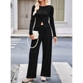 thumbnail image 4 of Women 2 Piece Foldover Yoga Flare Pants Long Sleeve Knit Tops Casual Outfits Matching Tracksuit Set Black S, 4 of 7