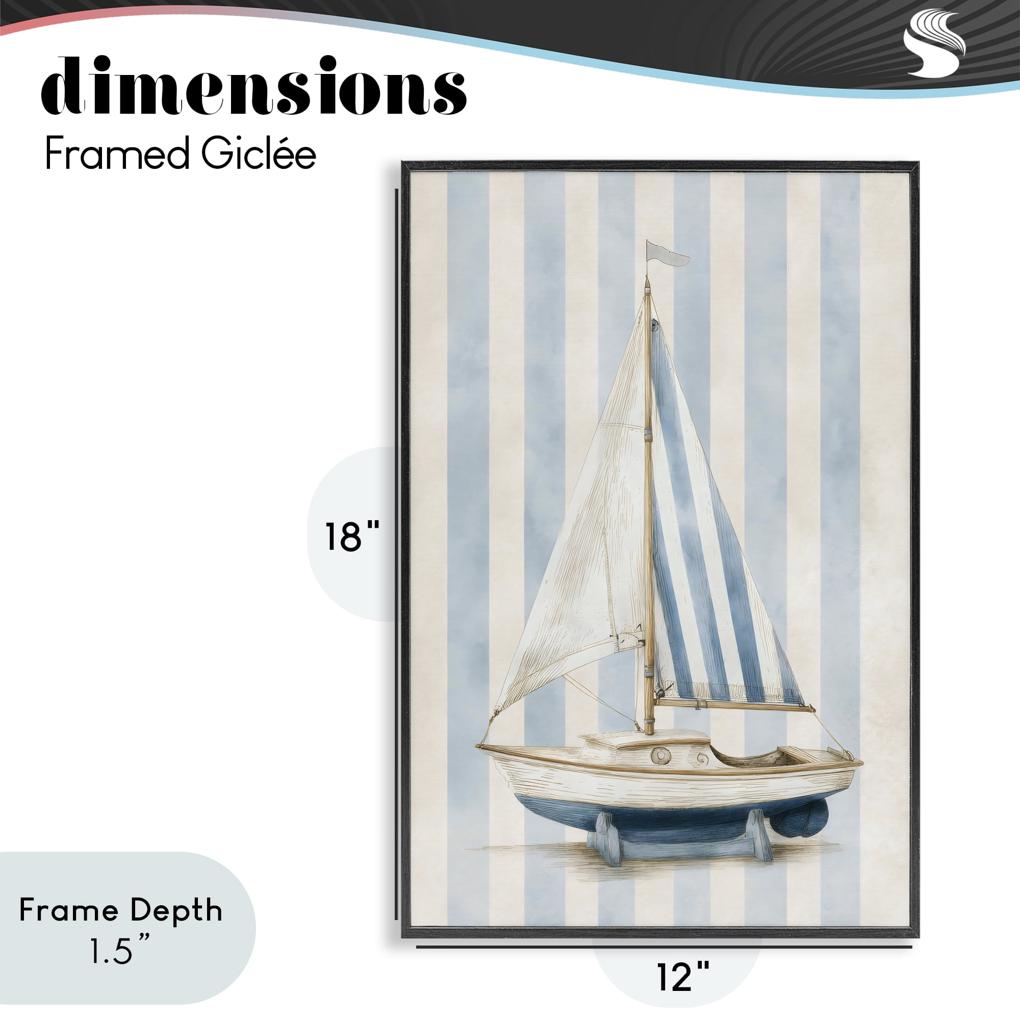 Stupell Industries Seaside Stripes Sailboat Black Framed Giclee Art, design by Petal Prints Design