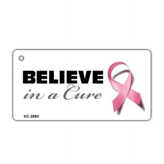 Keychain, Metal, Believe In A Cure, Breast Cancer Awareness, 3" x 1.5" Key Chain w/Metal Keyring
