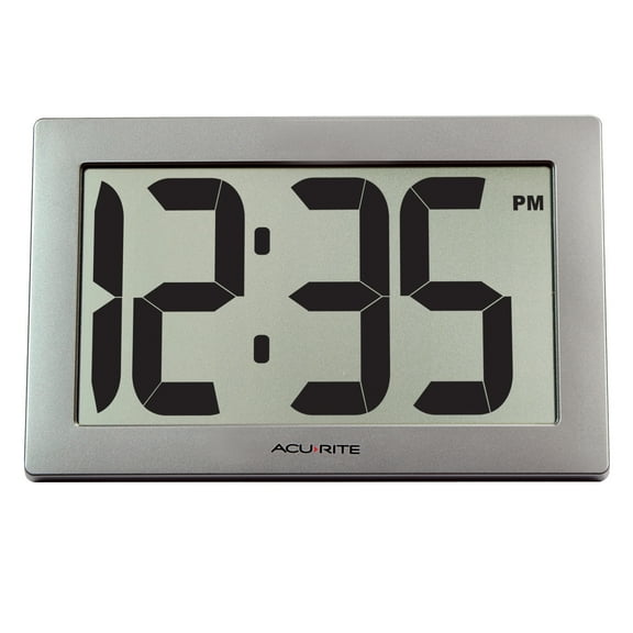 AcuRite 9.5" Large Digital Clock with Intelli-Time Technology, Silver (75102M)