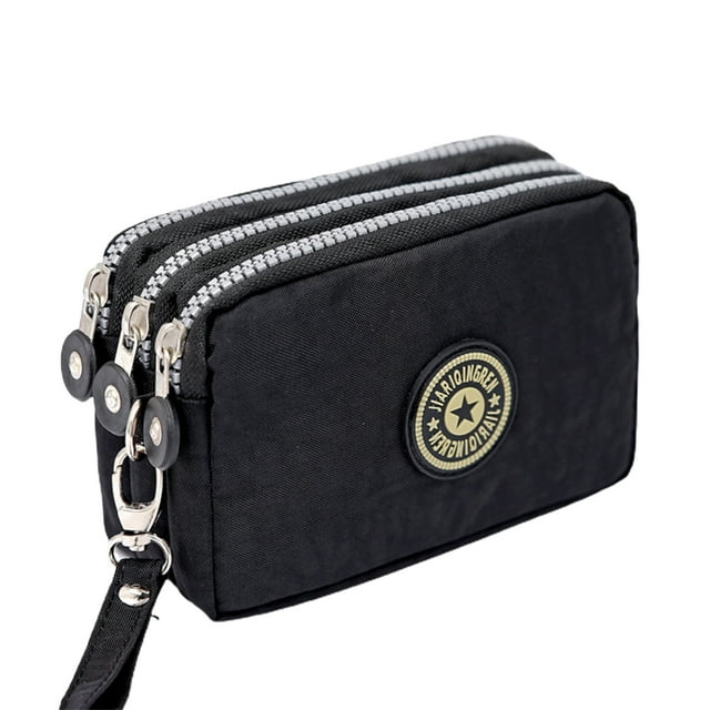 Flmtop Multi Slots Three Zipper Women Wallet Nylon Big Capacity Lanyard Coin Purse Fashion Accessories