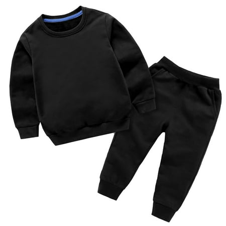 

RYRJJ Toddler Kids Boy Girl Clothes Fall Winter Outfits Solid Color Crewneck Pullover Sweatshirt and Jogger Pants 2 Piece Tracksuits Set(Black 18-24 Months)