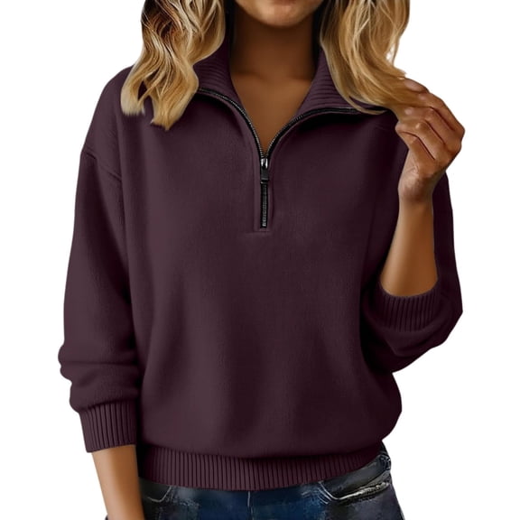 SELONE Sweaters for Women with Half Zip Knitted Pullover Collared Long Sleeve Quarter zipper Knitwear Spring Soild Tops