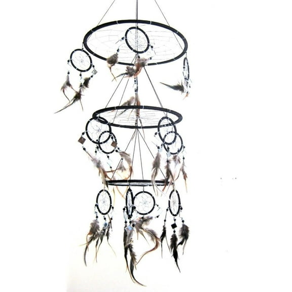 BLACK Dream Catcher Feather & Glass Dreamcatcher 3D Effect  TRIPLE Dream Catcher Decor  -X LARGE - 30"L X 10"D