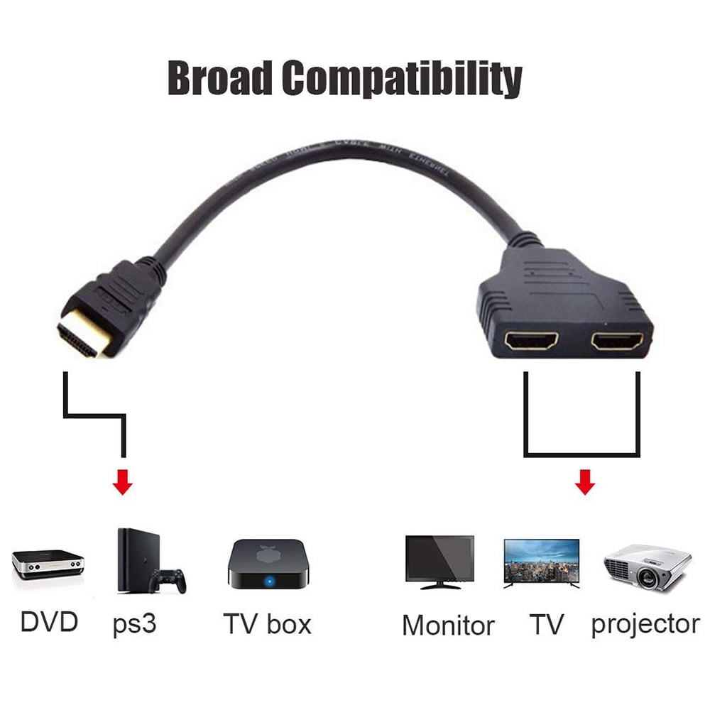 Hurtig At placere undertrykkeren HDMI Splitter Adapter Cable HDMI Male to Dual HDMI Female 1 to 2 Way,  Support Two TVs at The Same Time, Signal One in, Two Out - Walmart.com