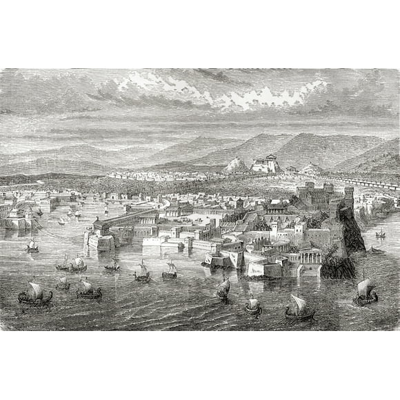 A view of ancient Athens, Greece from Piraeus. From Ward and Lock's Illustrated History of the World, published c.1882. by Ken Welsh / Design Pics (34 x 22)