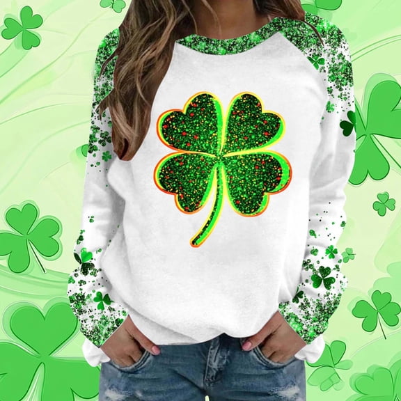 Mifsaly Women St Patricks Sweatshirt Shamrock Graphic Loose Tunic Shirt Crewneck Long Sleeve Blouse Funny Festival Casual Pullover Tops Travel Going Out Party Spring T-Shirts Outfits XXL