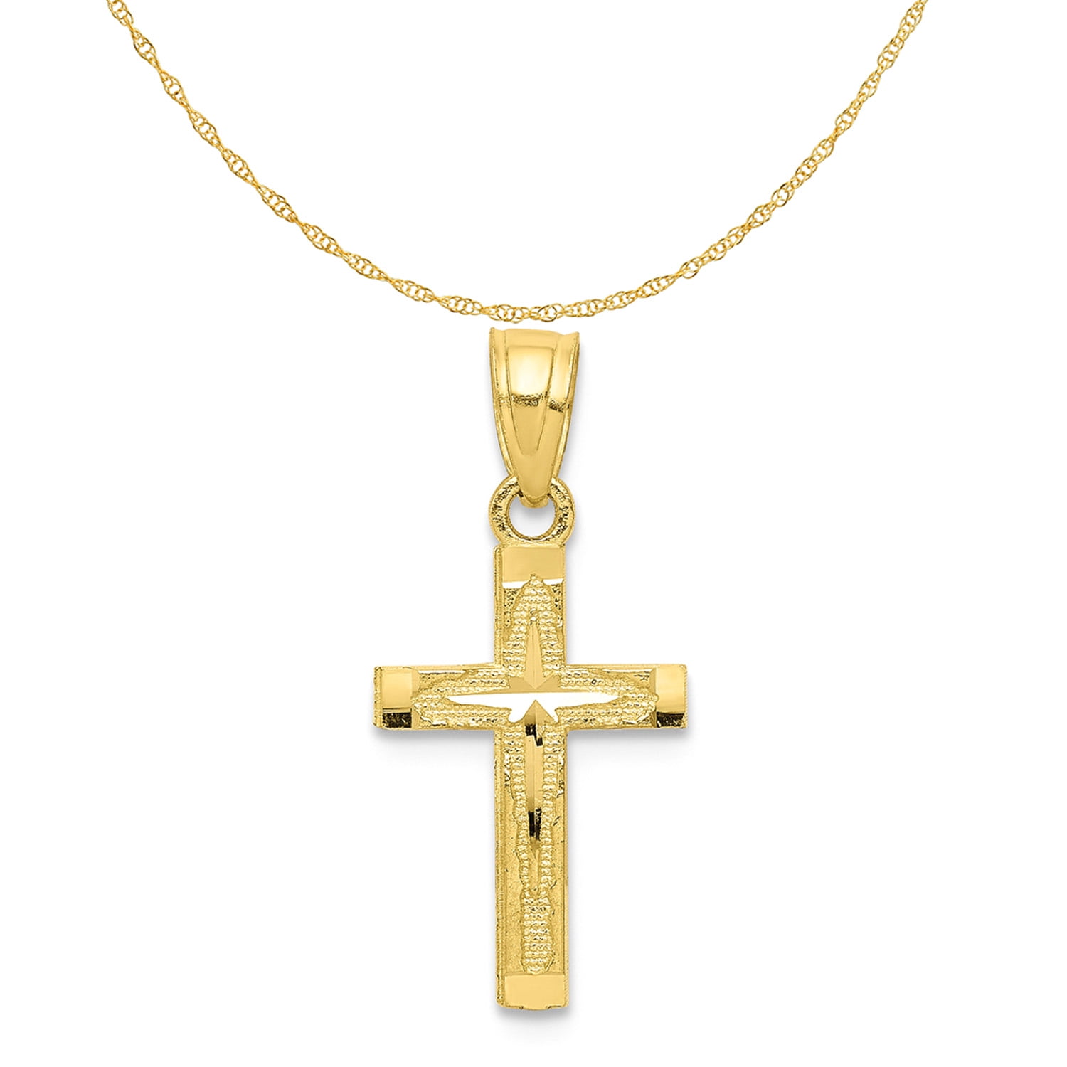 Carat in Karats 10K Yellow Gold Diamond-Cut Cross Pendant Charm (20mm x ...