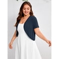 thumbnail image 4 of SHOWMALL Women's Plus Short Sleeve Bolero Shrug for Dresses Cropped Cardigan Open Front Summer Shoulder Cover Up Navy Blue 5X, 4 of 7