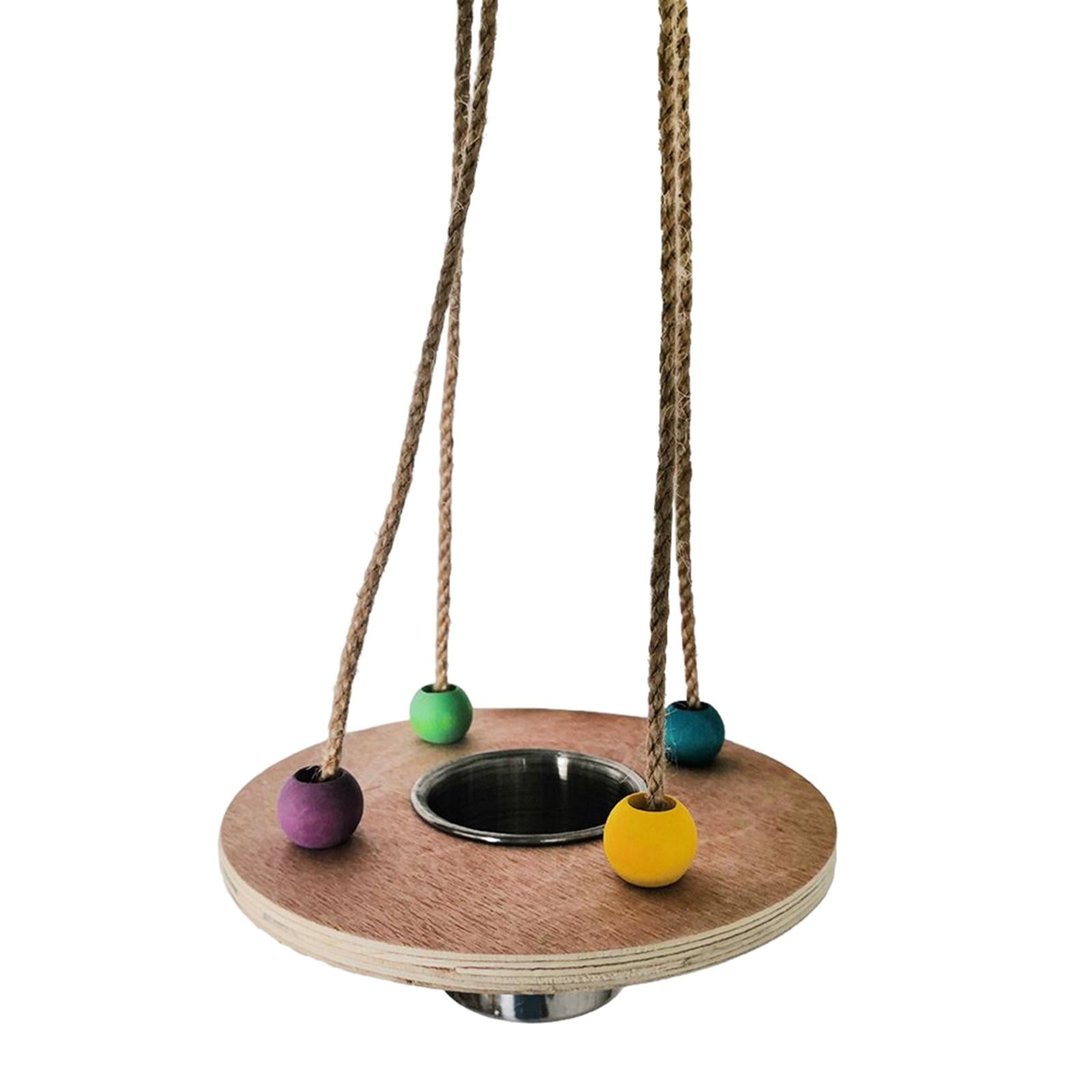 Parrot Swing Stand Toy Feeder with Wooden Platform Watering Food Dish Stainless No Braided Balls
