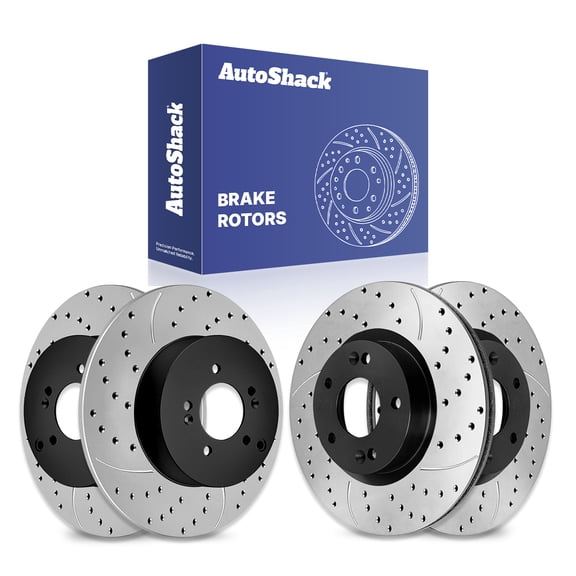AutoShack Front & Rear Drilled & Slotted Brake Rotors | Replacement for 2006 Hyundai Santa Fe 2.7L 3.5L V6 4WD FWD | E-Coated | 4-PC Set | ShadowGuard