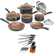 Cuisinart 54CCP-11BK 11pc Ceramica XT Non-Stick Cookware Set with Lifetime Warranty Bundle with Deco Chef Gourmet 12 Piece Stainless Steel Knife Set with Storage Block