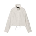 thumbnail image 6 of Arlun Womens Cropped Plaid Jackets Oversized Zip up Stand Collar Drawstring Hem Casual Gingham Bomber Jacket Fall Winter Long Sleeve Warm Checked Windbreaker Coats with Pockets, 6 of 6