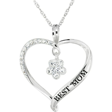 Brilliance Fine Jewelry Swarovski Crystal Sterling Silver Best Mom Heart Pendant (Best Sterling Silver Turquoise Jewelry)