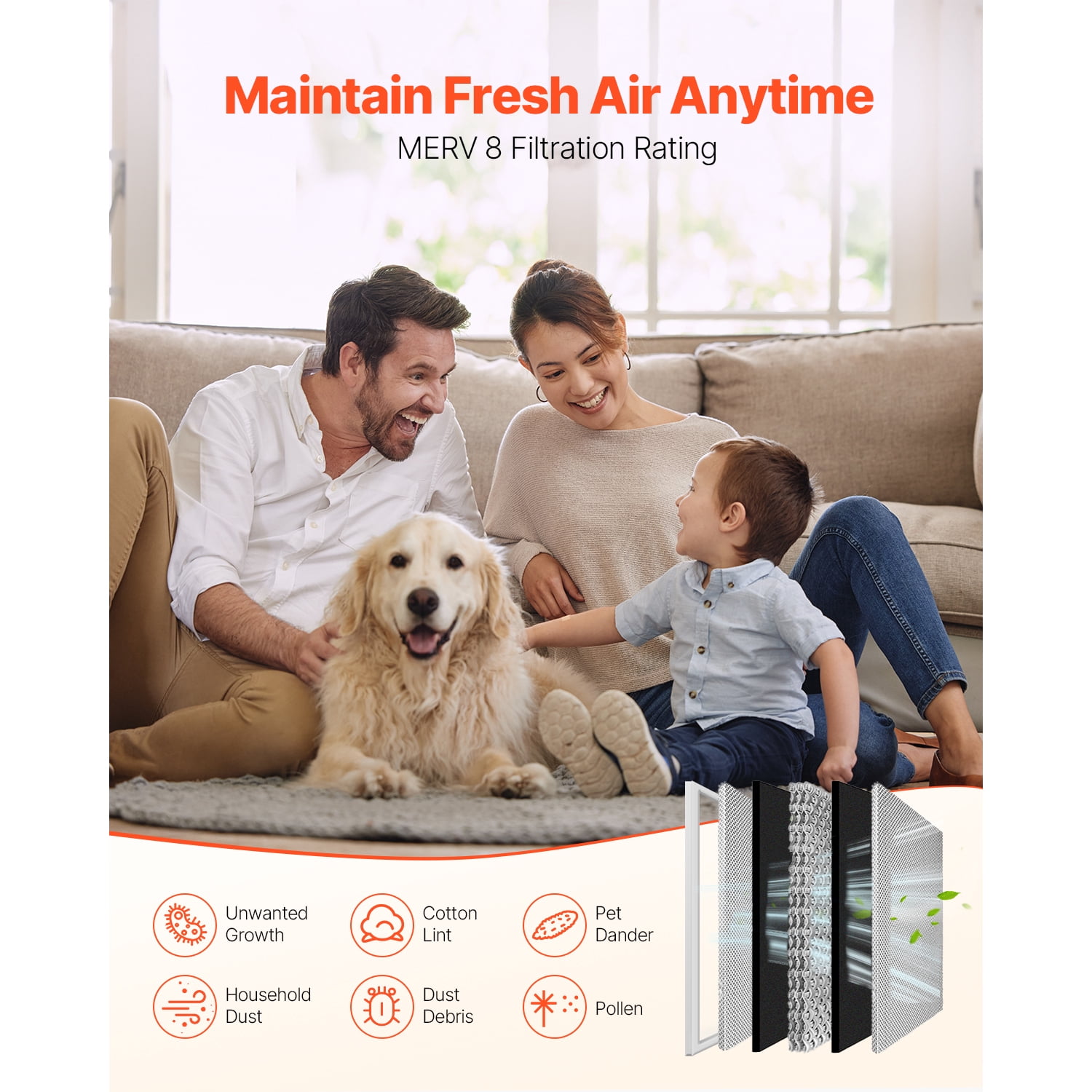 KFFKFF Air Purifier Filter, 20x20x1 inch, Recyclable Aluminum AC/HVAC Filter, MERV 8, Durable, Promotes Healthier Living Spaces (Actual Dimensions: 19.75 x 19.75 x 0.82 in)